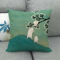 Close-up of linen cushion cover with cartoon animals and floral pattern on sofa - Fresh Rabbit and Flower Branch (5) / 45x45cm