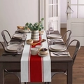 Modern table runner with bold red stripes on a white base for dining table decor - Cross-border-17 / 183x33