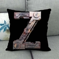 Fodera per cuscino in lino con design industriale lettera Z su sfondo nero puro - 45x45cm / Lettera Z Stile Steampunk Industriale Meccanico / Nero