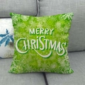 Green Christmas linen pillowcase with white snowflakes and Merry Christmas text - Fresh Green Snowflake Xmas (14)