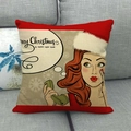 Christmas linen pillow cover with retro pop art woman and Merry Christmas greeting - Pop Art Telephone Woman Style