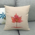 Leinen-Kissenbezug mit künstlerischem Aufdruck aus rotem Ahornblatt und Baum-Silhouette - Roter Ahornblatt Wald Silhouette