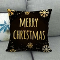 Black linen Christmas pillow cover with golden Merry Christmas text and snowflakes - Black Gold Text Christmas Style (11)