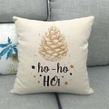 Christmas linen pillowcase with ho-ho-HO pinecone print on beige fabric texture - Pinecone Greetings Style