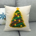 Christmas tree linen pillowcase with green fir design and stars on gray sofa - 45x45cm / Colorful Ribbon Tree (9)
