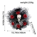 Halloween-Kranz mit schwarzem Netz, roten Rosen und Schädel, 40cm Durchmesser Variante - Rote Rose Totenkopf Kranz