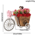 Artificial rose basket on bicycle with couple figures and product size dimensions - Valentine's Day Tricycle Ornament