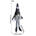 Detailed size chart of a gray knitted Christmas gnome with heart pattern and long legs - Black Braids Style