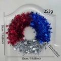 Red, silver, and blue tinsel Christmas wreath with star ornaments for door decor - Red White Blue Star (50cm)