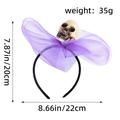 Halloween headband featuring a large purple mesh bow and a skull centerpiece with dimensions - Purple Skull