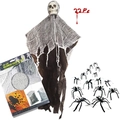 Halloween Geister-Deko mit 30x60 Zoll Gruselstoff und 22-teiligem Spinnen-Set - Schädel Gaze Hängender Geist