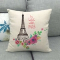 Linen sofa pillow case with Eiffel Tower and flower print titled In LOVE with PARIS - In Love with Paris Building Style (5)