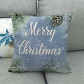 Blauer Leinen-Weihnachtskissenbezug mit Pinienkernen und Merry Christmas Schriftzug - 45x45cm / Rotkehlchen mit Kiefernzweig (1)