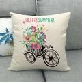 Square linen blend cushion cover with vintage bicycle and flowers for sofa decor - Hello Summer Bicycle Style (7)