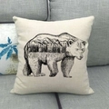 Animal scenery linen throw pillow case featuring black bear and mountain forest art - Black Bear Forest Cabin Style (1) / 45x45cm