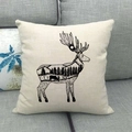 Close-up of linen cushion cover showing forest elk silhouette and textured fabric - Nordic Elk Silhouette Forest Style (3) / 45x45cm