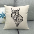 Close-up of linen cushion cover with fox and forest art on a gray sofa - Fox Head Winter Forest Style (4) / 45x45cm