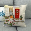 Christmas cushion cover featuring a festive robin and red door on linen fabric - Robin and Red Door (9)