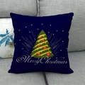Navy blue linen Christmas pillowcase with green tree and Merry Christmas text - 45x45cm / Dark Blue Festive Tree (12)