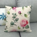 Linen square throw pillow cover with pink watercolor floral rose pattern on grey sofa - 45x45cm (No Insert) / Beige Watercolor Pink Peony (5)