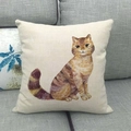 Coussin en lin avec illustration de chat à l'aquarelle sur un canapé gris - Style Chat Rayé (1) / 45x45 cm