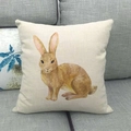 Detail of linen cushion cover showing textured beige fabric and printed rabbit design - Rabbit Style (7) / 18x18 Inch