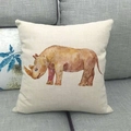 Detail of artistic watercolor rhino print on a square linen cushion cover - Rhino Style (8) / 18x18 Inch