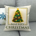 Beige linen Christmas pillow cover with green tree print and Merry Christmas text - 45x45cm / Yellow Frame Christmas Tree (14)