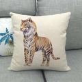 Detail of linen sofa pillowcase featuring hand-painted tiger illustration on gray sofa - Tiger Style (9) / 18x18 Inch