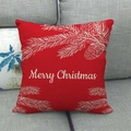 Linen Christmas pillowcase in red with Merry Christmas lettering and pine cone pattern - Red Pine Needles Cones Style (17)