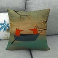 Linen pillowcase with cute foxes in a blue boat, autumn leaves artistic design - Double Foxes Rowing Style (9)