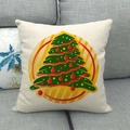Linen Christmas tree throw pillow cover on grey sofa with festive pattern - 45x45cm / Coarse Knit Color Tree (16)