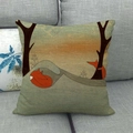 Cartoon fox with autumn leaves illustration on square linen pillowcase for home decor - Fox Forest Nap Style (10)