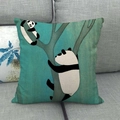 Cartoon panda on tree illustration on a square linen pillowcase for sofa decor - Panda Climbing Tree (10) / 45x45cm