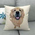 Λινή θήκη μαξιλαριού με τύπωμα Golden Retriever σε γκρι καναπέ σπιτιού - Στυλ Κεφαλής Γκόλντεν Ριτρίβερ (13)