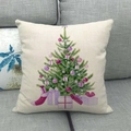 Christmas tree pattern pillow cover in linen fabric on a cozy grey living room sofa - Pink Theme Christmas Tree (15)
