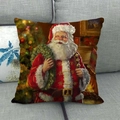 Fodera per cuscino in lino con Babbo Natale su un moderno divano in grigio - Babbo Natale stile pittura a olio (3)