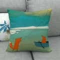 Linen cushion cover featuring orange foxes and starry sky illustration on a sofa - Fox Big Dipper Style (13)