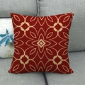 Macro detail of red linen pillowcase with symmetrical golden geometric floral patterns - Red Gold Symmetrical Floral (3) / 45x45cm