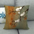 Cartoon bear sleeping on berry branches square linen pillowcase on a grey fabric sofa - Bear Sleeping on Berries (13) / 45x45cm
