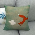 Cartoon fox and rabbit linen pillowcase 45x45cm on grey fabric sofa for home decor - Rabbit and Fox Interaction Style (14)