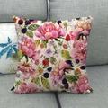 Close-up of linen pillowcase featuring watercolor floral peony and berry print details - Pink Peony Watercolor Berry Style (4)