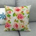 Linen square pillowcase with light blue background and realistic pink rose floral pattern - 45x45cm (No Insert) / Light Blue Realistic Rose (11)