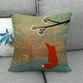 Linen pillow cover with cute red fox illustration on grey sofa for home decor - Fox with White Blossoms Style (16)
