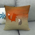Linen pillowcase with cute cartoon fox and hedgehog illustration on a gray sofa - Fox and Hedgehog Interaction Style (17)