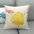 Close-up of linen cushion cover showing woven texture and lemon watercolor illustration - Watercolor Lemon Illustration (8) / 18x18 Inch
