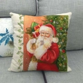 Christmas cushion cover with Santa and tree print on linen fabric for sofa decor - Vintage Illustration Santa (20)