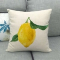 Close-up of linen cushion cover featuring realistic yellow lemon and green leaf prints - Realistic Lemon Pattern (15) / 18x18 Inch
