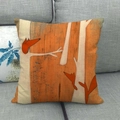 Cartoon fox in autumn leaves print on square linen pillowcase with orange and beige contrast - Fox Shuttling Illustration Style (18)