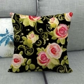 Linen pillowcase with vintage floral rose print and gold scrolls on black background - 45x45cm (No Insert) / Black Vintage Gorgeous Rose (15)
